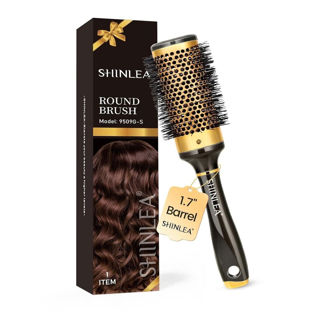 SHINLEA Round Hair Brush 1.7" Barrel Blow Aluminium Curly Hair Brush Black Gold